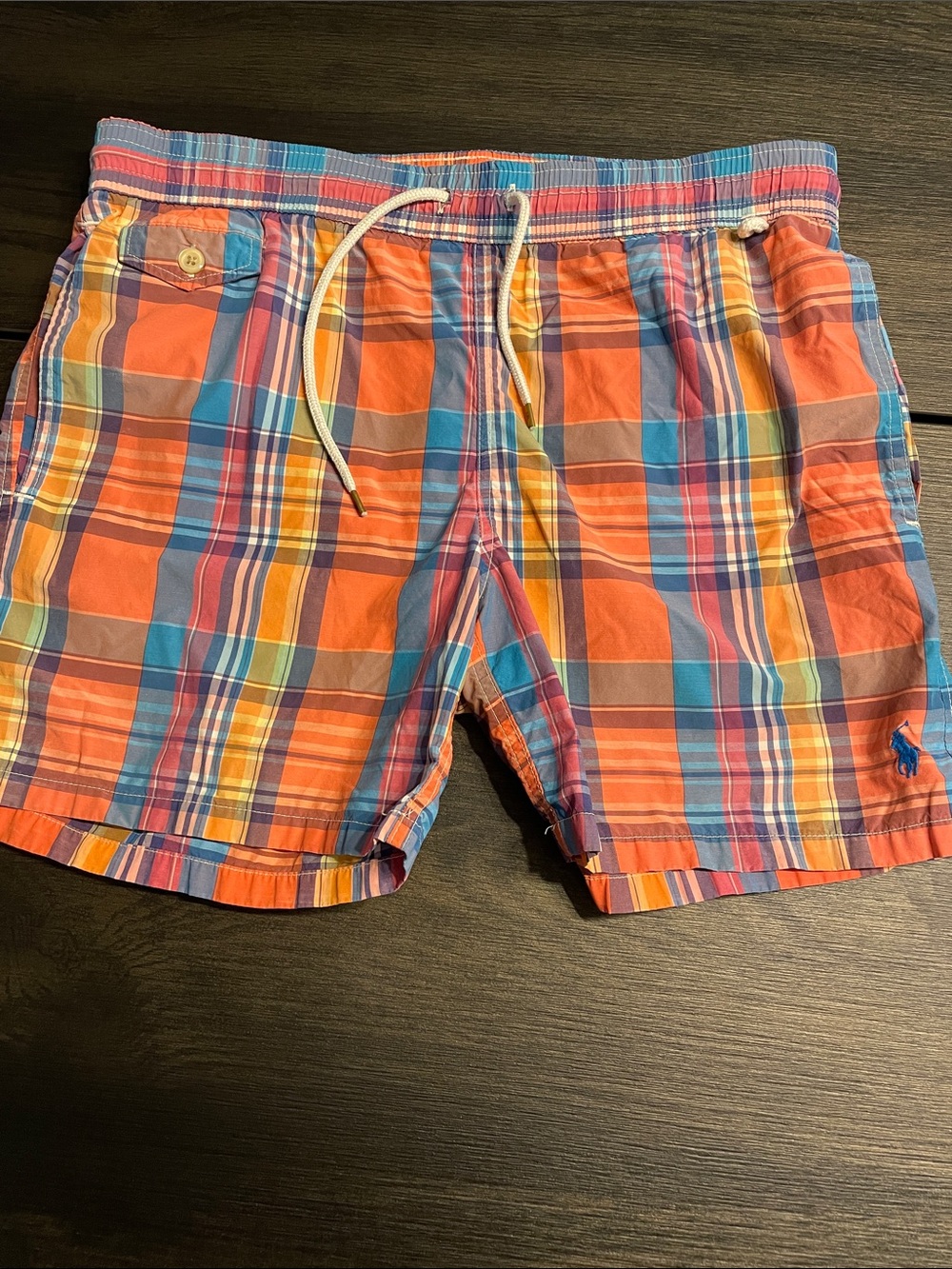 Polo by Ralph Lauren Orange & Blue Plaid Swim Trunks